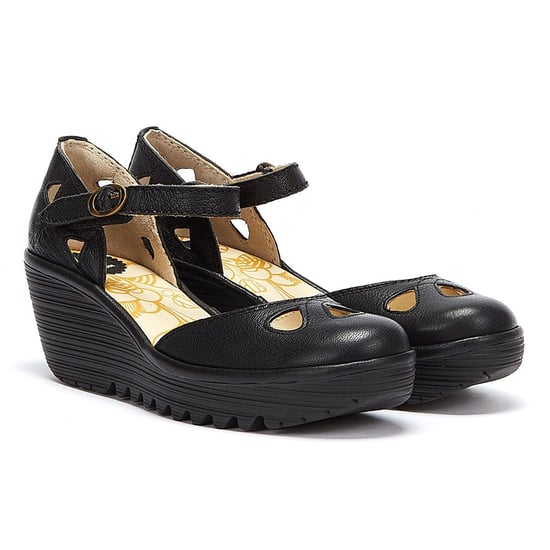 Fly London Yuna Womens Leder Keilsandalen - (Schwarz) - Image 1