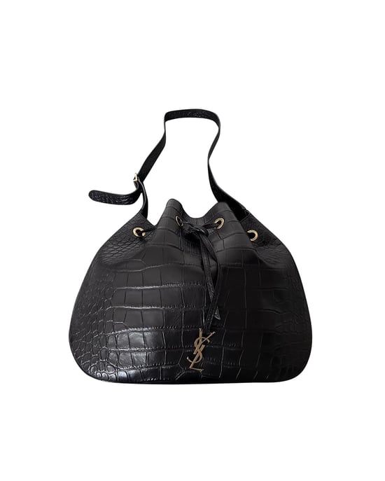 Saint Laurent Medium Paris VII Hobo Tasche mit Krokodilprägung aus schwarzem Leder - Image 1