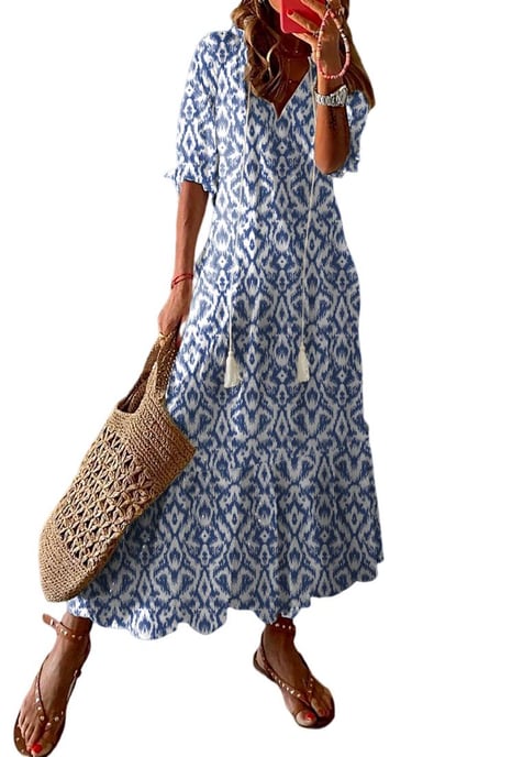 Damen Maxikleid mit geometrischem Print in Himmelblau - Image 4