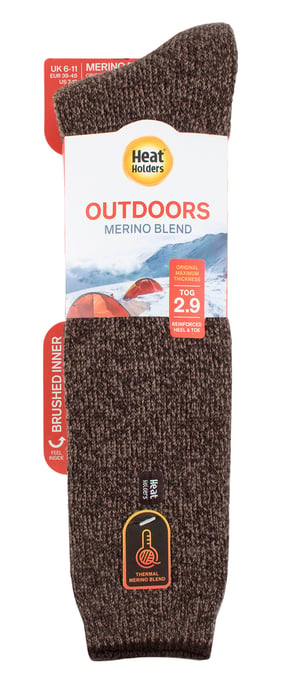 Heat Holders - Mens Long Leg Outdoor Merino Wool Thermal Socks with Reinforced Heel and Toe for Winter - Brown - Image 2