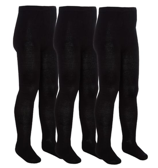 3 Paar Multipack Mädchen Bambus Schulstrumpfhosen | Socken Snob | Fußende weiche einfarbige Strumpfhosen in Schwarz, Grau, Weiß, Marineblau - Schwarz - Image 1