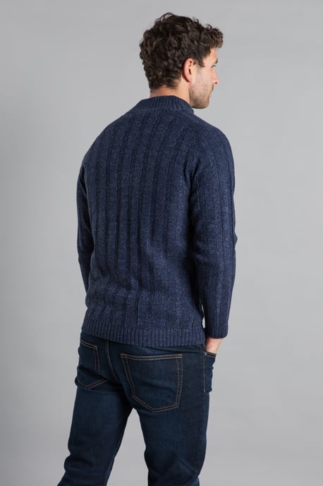 Navy Zip-Through Funnel Neck Ribbed Cardigan