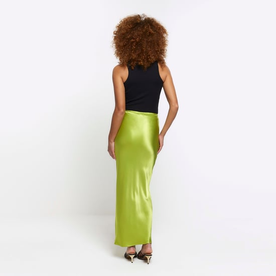 River Island Womens Midi Skirt Green Tie Waist