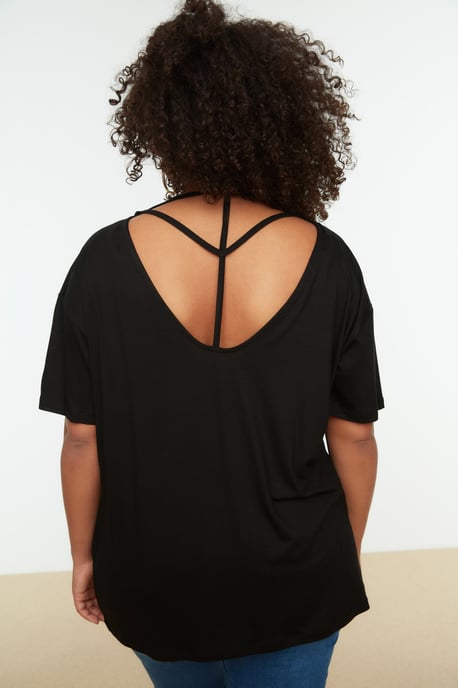 Einfaches V-Ausschnitt Plus-Size T-Shirt im Off-Shoulder Basic-Stil - Image 2