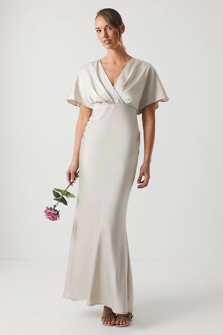 Batwing Sleeve Satin Fishtail Maxi Dress