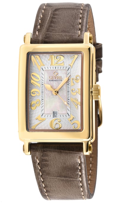 Gevril Ave of Americas Mini Damen Schweizer Quarz weiß MOP Zifferblatt Uhr, echte Tan Leder Uhr - Image 1