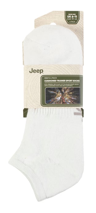 Mens Cushioned Trainer Socken | Jeep | 4 Pack atmungsaktiv gepolstert Low Cut Socken - weiß - Image 2