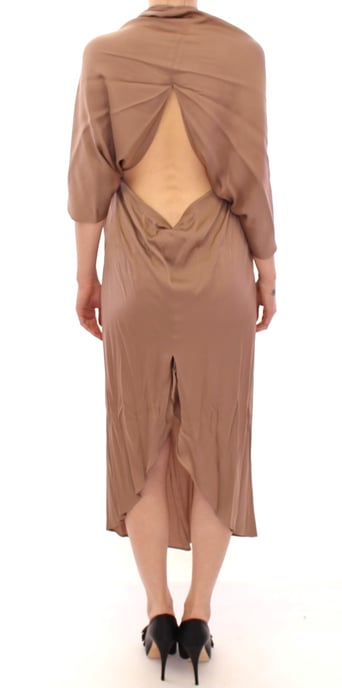 Lamberto Petri Damen Braun Drapiertes Seiden Sheath Cocktailkleid - Image 3