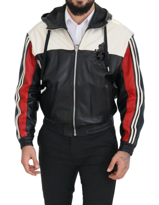 Dolce & Gabbana Schwarze Leder-Hoodie-Blousonjacke für Herren - Image 2
