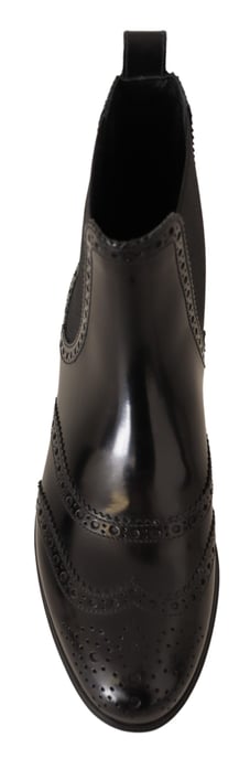 Dolce Gabbana Black Leather Ankle High Flat Boots