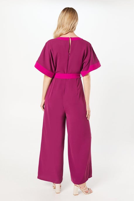 Contrast Kimono Sleeve Belted Jumpsuit