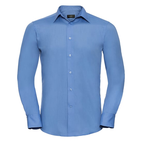 Russell Collection Herren Langarm Poly-Baumwolle pflegeleichtes maßgeschneidertes Popeline-Hemd (Corporate Blue) - Image 1