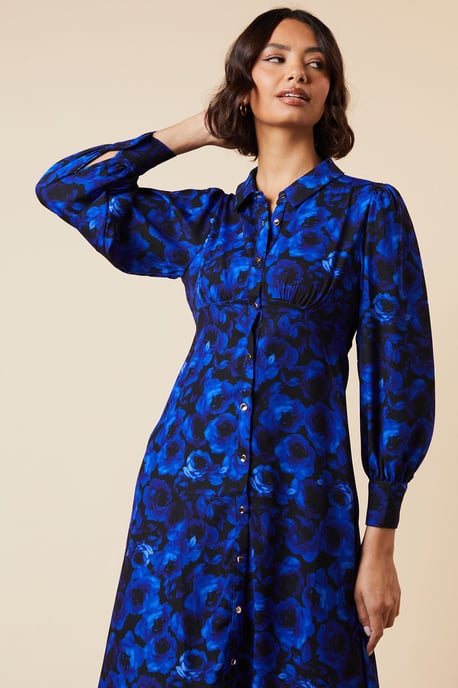 Petite Blue Floral Midi Shirt Dress