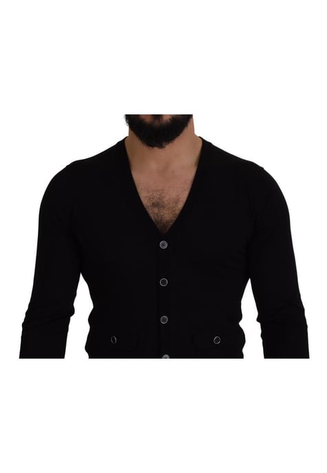 Dolce & Gabbana Herren schwarzer Wollknopf-Down Cardigan Pullover - Image 3
