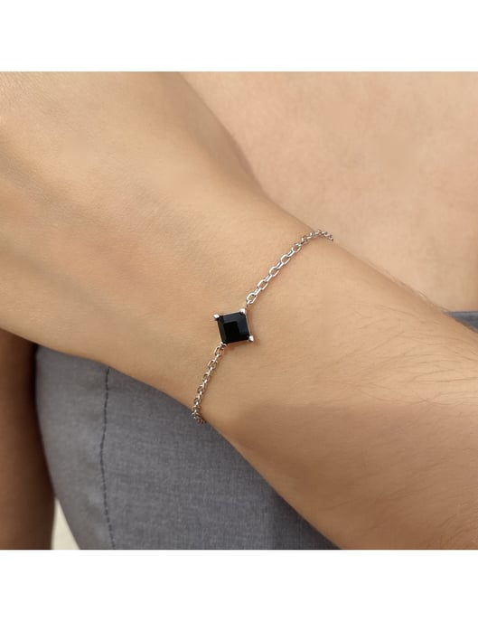 Einfaches quadratisches Handschellen-Set - Silber und schwarzes Kristall - Image 4