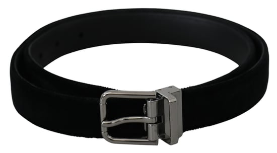 Dolce & Gabbana Men's Black Leather Velvet Silver Buckle Belt