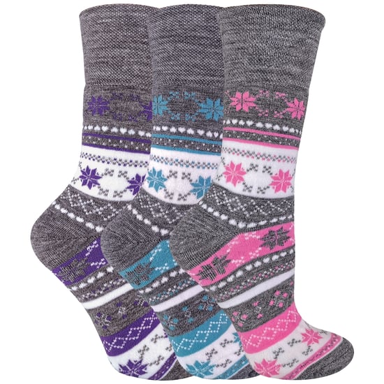 Damen 3 Paar dicke warme Winter Fairisle Thermal Diabetiker Socken - Image 1