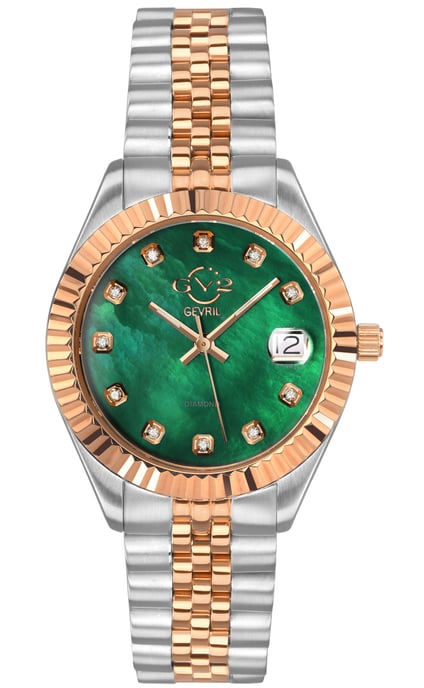 GV2 Neapel 12408 Schweizer Quarz Frauen grünes Zifferblatt zwei Töne Diamant Datum Uhr - Image 1