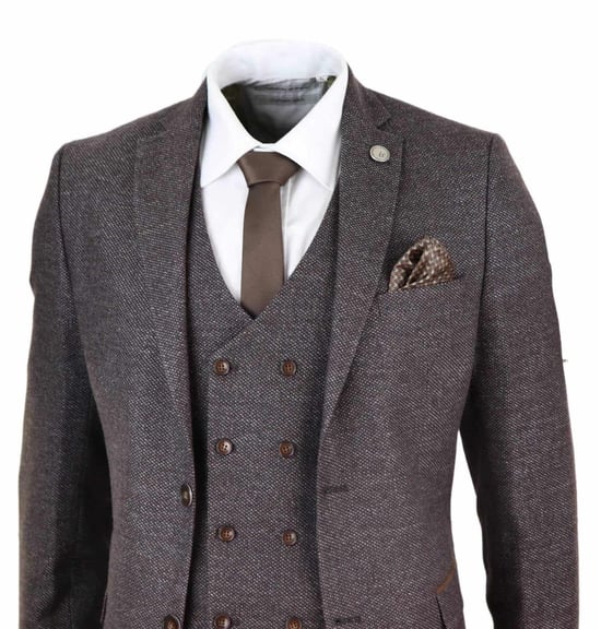 Herren Braun Wolle 3-teiliger Anzug Doppelt Knopf Tweed Peaky Blinders 1920 - Image 3