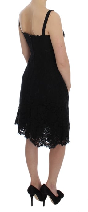 Dolce & Gabbana Damen Schwarzes Blüten-Spitzen-Kleid in Knielänge - Image 4