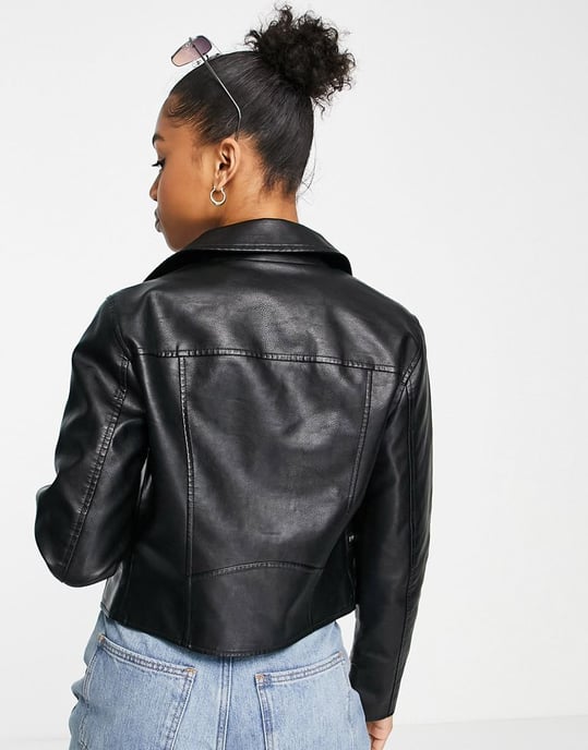 Miss Selfridge faux leather biker jacket in black