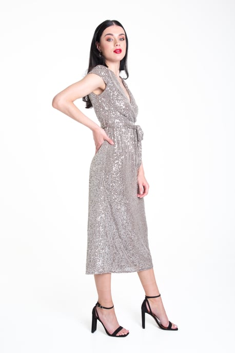 Sequin Belted Midi Wrap Dress
