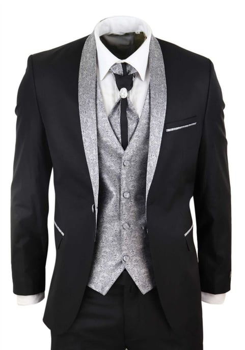 Herren 4-teiliges schwarzes Anzug-Wedding Suit - Image 1
