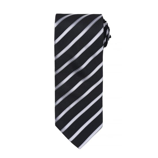 Premier Mens Sports Streifenmuster Formal Arbeit Krawatte (Schwarz / Silber) - Image 1