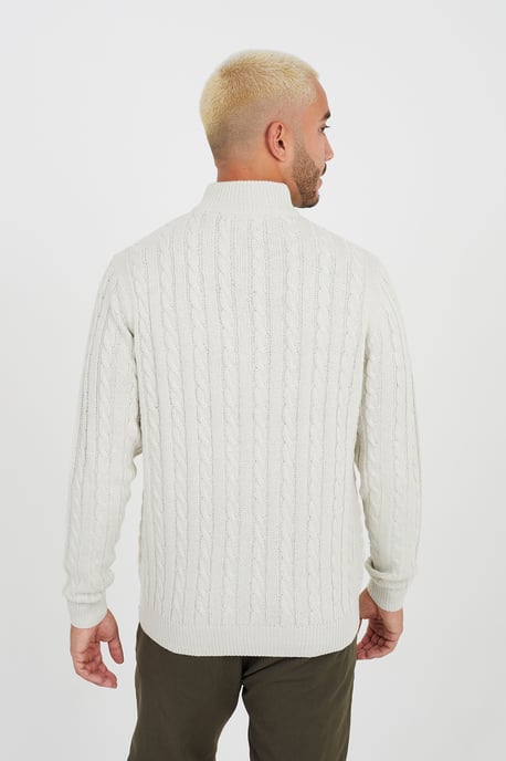 Light Beige 'August' Quarter Zip Neck Cable Knit Jumper