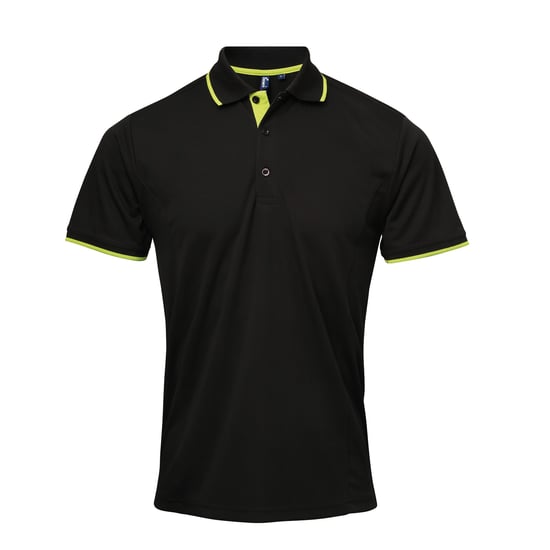 Premier Mens Contrast Coolchecker Polo Shirt (Schwarz/Limette) - Image 1