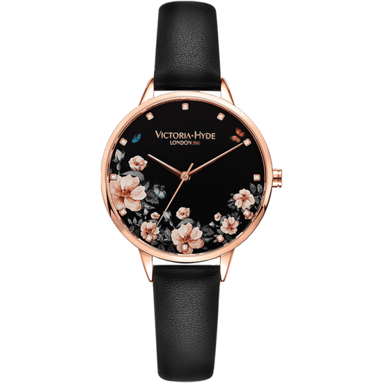 VICTORIA HYDE Uhr Green Park Flower Leder, schwarz - Image 1