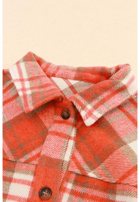 Shacket mit Sherpa-Ärmeln und Karomuster für Damen in Rot - Image 6