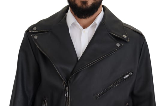 Dolce & Gabbana Schwarze Leder Bikerjacke mit Reißverschluss für Herren - Image 4