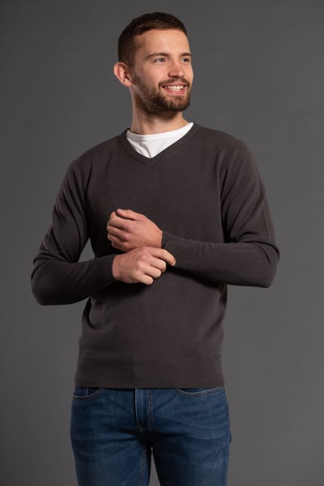 Grey V-Neck Long Sleeve Jumper