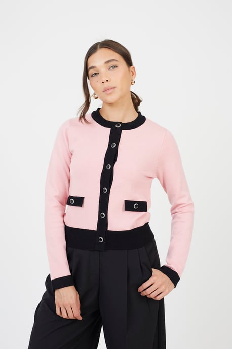 Pink Classic Round Neck Cardigan