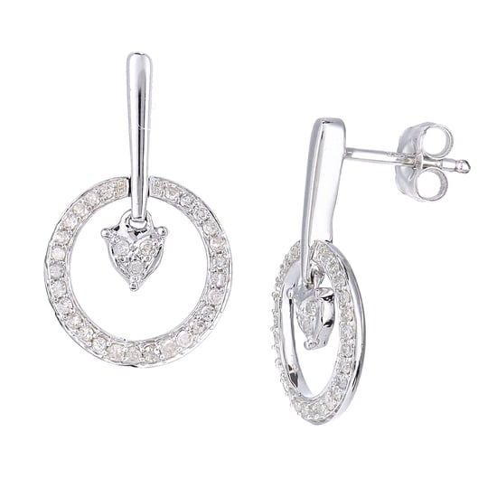 9ct White Gold Diamond Heart Drop Earrings
