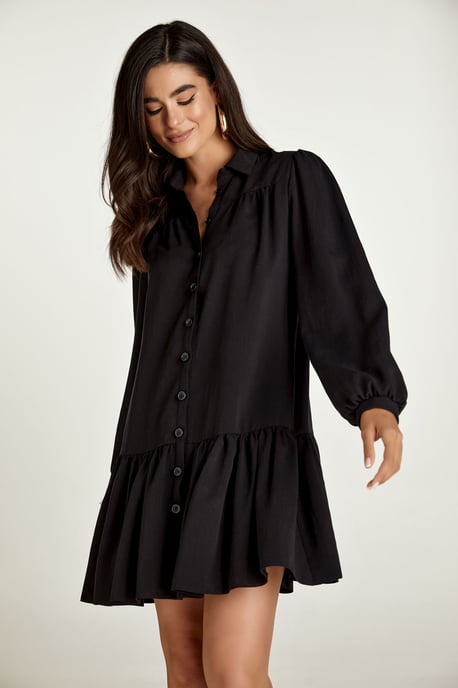 Schwarzes Tencel-Kleid mit Knöpfen - Image 5