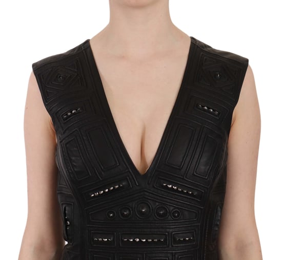 John Richmond - Mini robe droite cloutée en cuir noir pour femme - Image 3