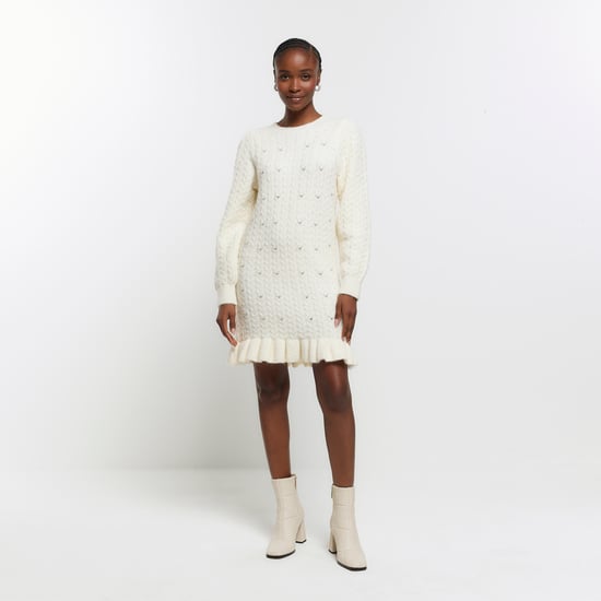 River Island Womens Jumper Mini Dress Cream Cable Knit