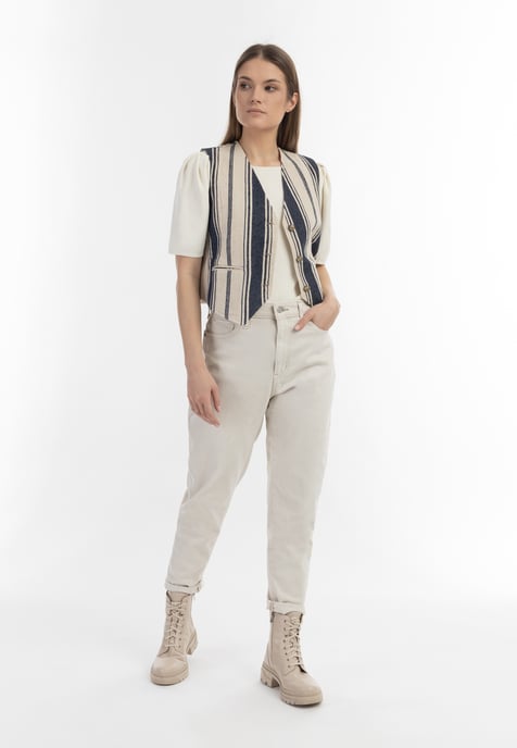 Dreimaster Weste Damen Dunkelmarine Wollweisser Streifen - Image 2