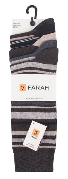 Farah - 5er-Pack dünne, atmungsaktive, klassische, gestreifte, gemusterte, weiche Baumwoll-Kleider-Socken für Herren - FCS271BRNGRY (gestreift) - Image 2