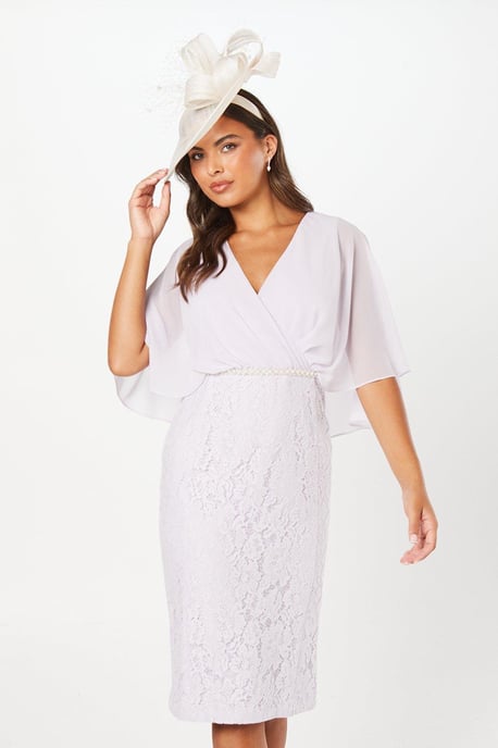 Lace Chiffon Cape Pencil Dress