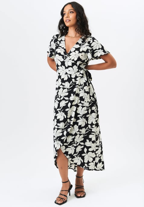 Blumenmuster Wickel-Midi-Kleid - Image 1