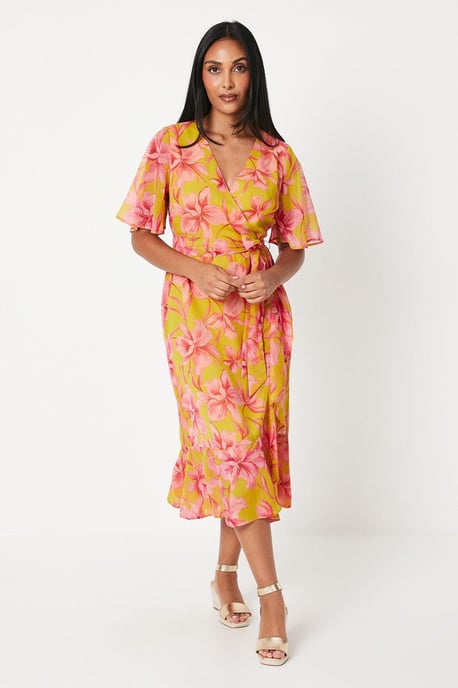 Petite Floral Print Wrap Midi Dress