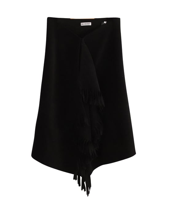 Balenciaga Fransen asymmetrischer Midi-Rock aus schwarzer Wolle - Image 1