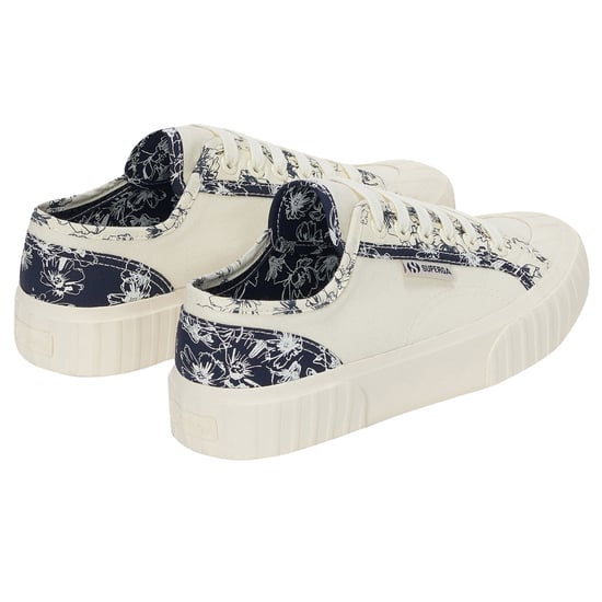 Superga - Damen Sneaker "2630", Gestreifte gezeichnete Blumen (Natürliches Beige/Marineblau) - Image 2