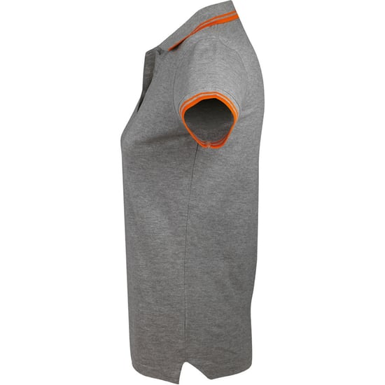SOLS Womens/Ladies Pasadena Tipped Short Sleeve Pique Polo Shirt (Grau meliert/Orange) - Image 3