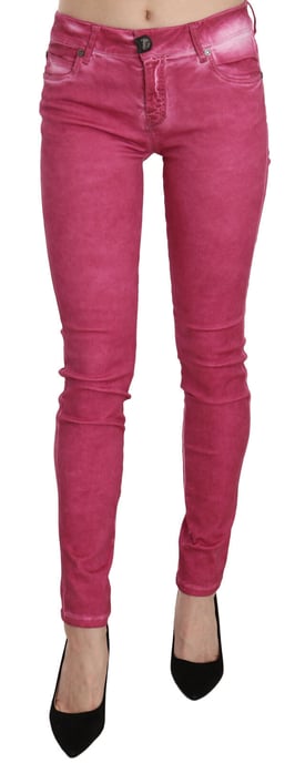 Dolce & Gabbana Damen Rosa Samt Mittel hohe Skinny Jeans - Image 1
