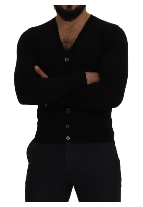 Dolce & Gabbana Herren schwarzer Wollknopf-Down Cardigan Pullover - Image 2