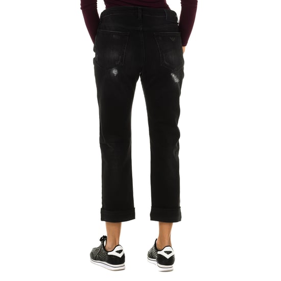 Women's long worn and torn effect denim pants 6Y5J10-5D2SZ